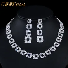 CWWZircons Великолепные Длинные квадратные капли вечерние серьг и для индийского костюма и ожерелье кубический циркон Свадебные украшения для невесты наборы для женщин T355