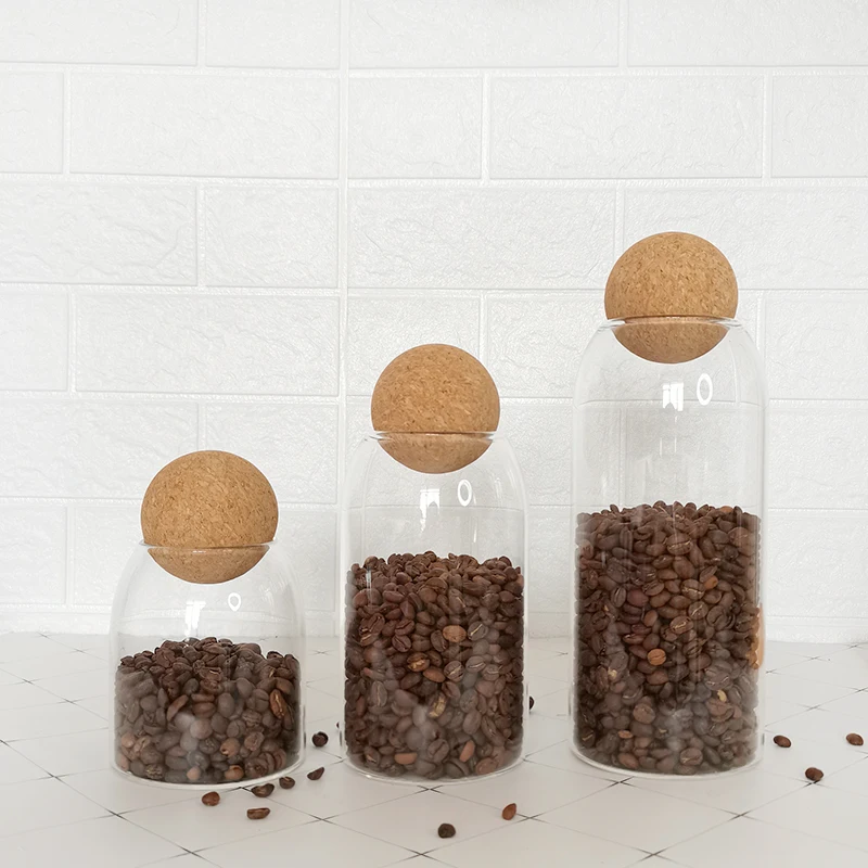 3-Pcs Glass Storage Jar With Cork Ball Lid Jar Set Glass Container (Set Of 3)