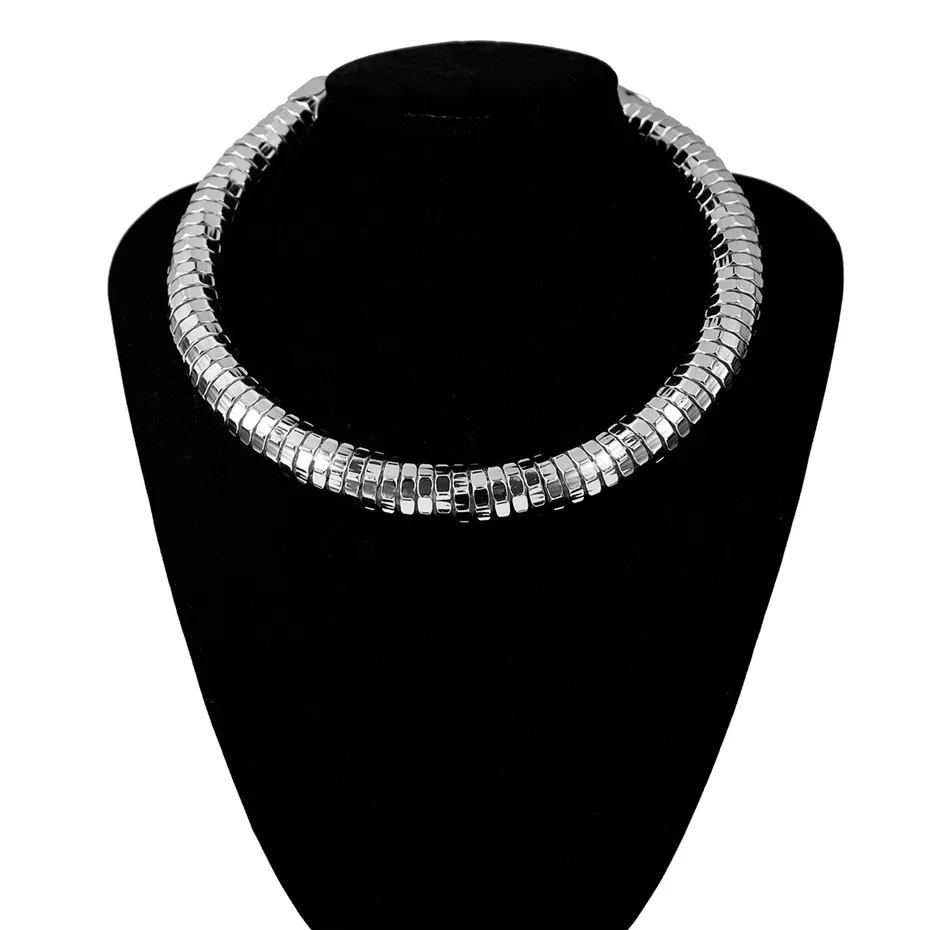 Silver Color Винтажное цыганское алюминиевое ожерелье-чокер с пайетками, массивное ожерелье в стиле стимпанк со змеиным узором и толстой цепью для женщин, модное ювелирное изделие - Окраска металла: Silver Color