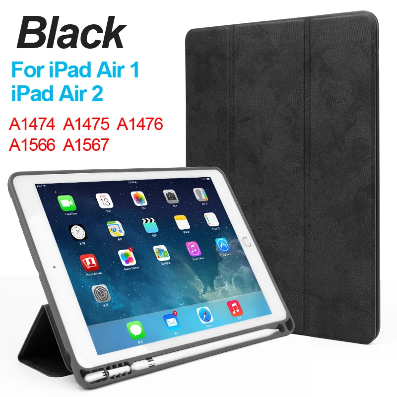 Black iPad Air 1 2 Чехол для ipad air, флип-чехол с подставкой для ipad 5 6 9,7, кожаный Полный Чехол для ipad air 2 smart cover для ipad air 1 чехол s - Цвет: Black iPad Air 1 2