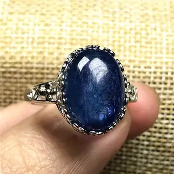 

Top Natural Blue Kyanite Ring Jewelry For Woman Men Crystal 16x13mm Oval Beads Love Silver Cat Eye Silver Adjustable Ring AAAAA