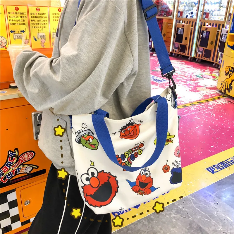 

Bag Summer Hipster Ins2019 New Style Casual Students Canvas Literature And Art Shoulder Sesame Street Shoulder Bag Women's