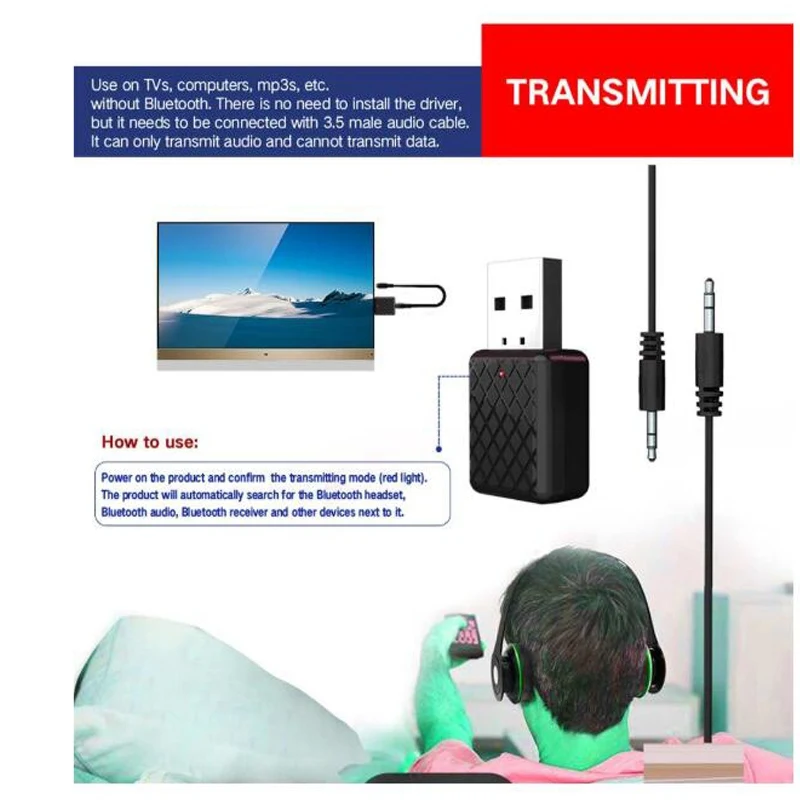 Беспроводной передатчик аудио 5,0 bluetooth адаптер USB bluetooth передатчик приемник BT5.0 AD2P AVRCP для акустической гарнитуры CD MP3