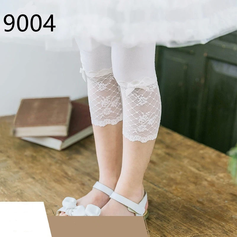 High Quality 2021 New Summer Girls Leggings Pants Lace Cotton Children Clothing Flower Girl Knee Pants