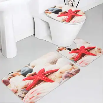 

3pcs/Set Beach Non-slip Bathroom Rug Toilet Cover Door Mat Floor Capet Bath Mat Set Sea Style For Home