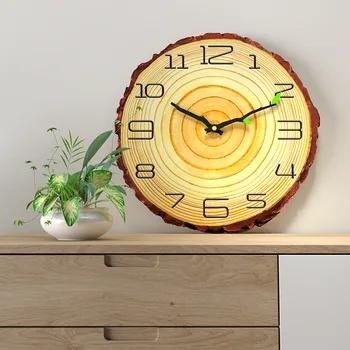 

Modern minimalist style wood grain clock Nordic creative wall clock living room mute annual ring quartz clock wall clock