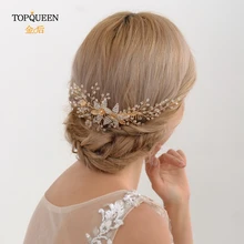 TOPQUEEN HP54 винтажная расческа для волос золотого цвета, шиньон для свадьбы, золотые свадебные шиньоны, золотые аксессуары для волос для женщин, для невесты