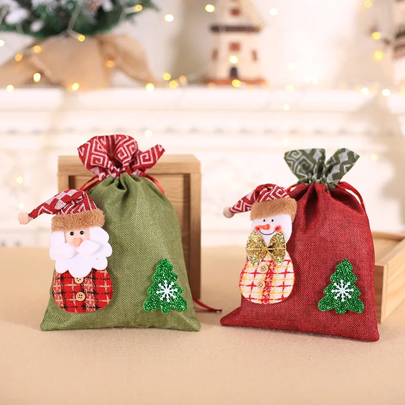 

Merry Christmas Linen Drawstring Gift Bags Santa Claus Xmas Packing Bags Happy New Year 2019 Christmas Candy Bags Navidad 2019