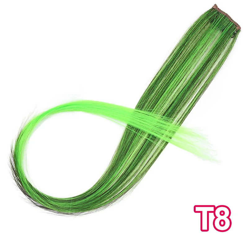 T8 Doris beauty длинные прямые волосы на заколках для наращивания, 20 дюймов, синтетические двухцветные накладные волосы для женщин и девушек, цвет радуги - Цвет: T8