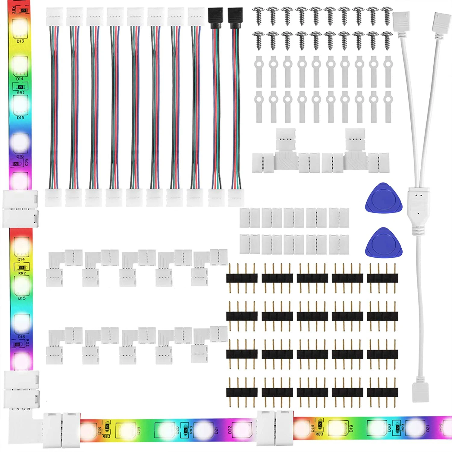 kit de conector de luz led rgb com tira clipes de conexão de tira de led