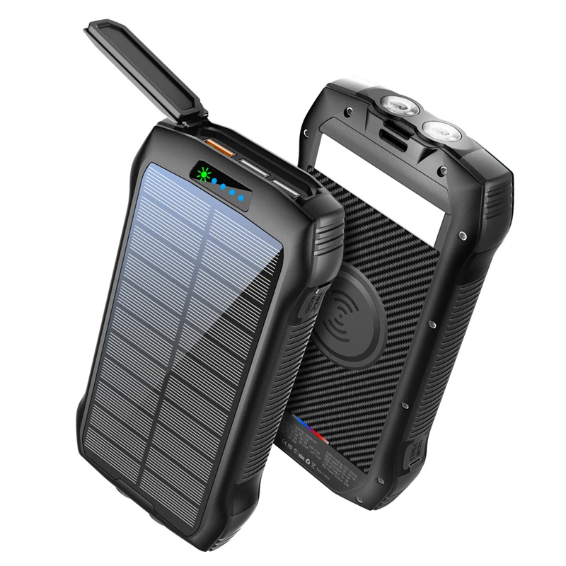 PD20W Solar Power Bank 33500mAh Fast Qi Wireless Charger Powerbank for iPhone 12 Samsung S21 Xiaomi Poverbank with Camping Light best portable charger
