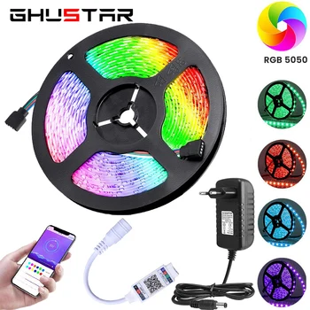 

5M 300Leds LED Strip RGB 5050 SMD Flexible Ribbon Fita Led Lights Strip RGB Tape Diode Bluetooth Control+DC 12V 3A EU US Adapter