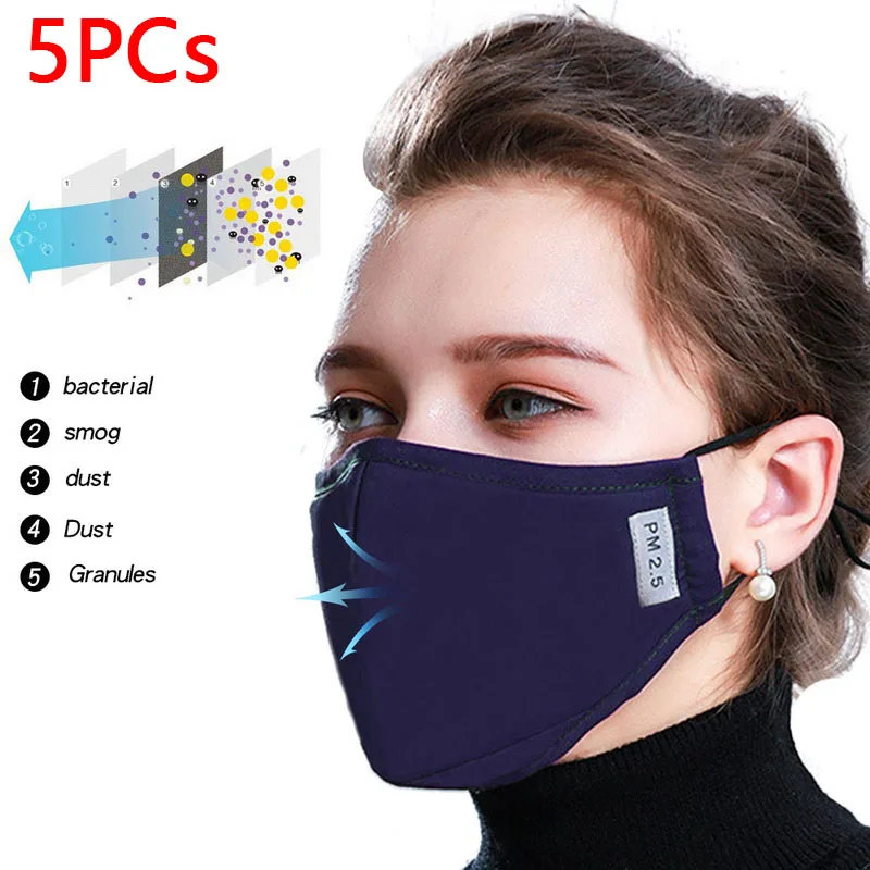 

5PCs PM2.5 Anti-fog Mask Anti-Dust Washable Anti Haze Mask Activated Filter Respirator Mouth-muffle For Travel Outdoor