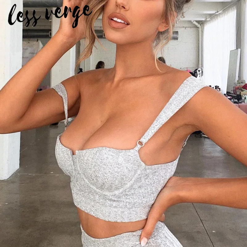 lessverge Sexy two piece set 2 piece outfits for women Office lady white crop top pants Korean club party jumpsuit playsuit 2019