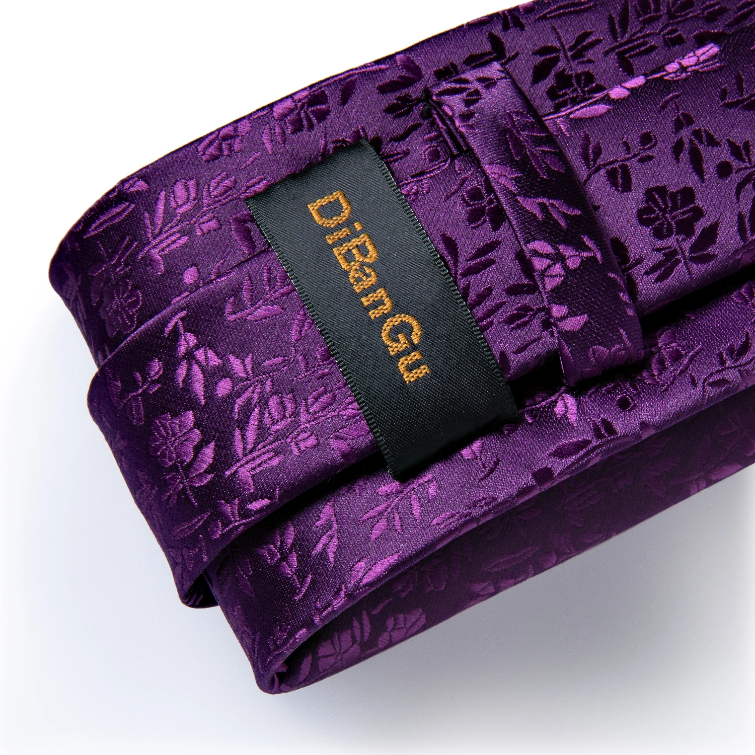 Purple Floral Silk Necktie For Men Pocket Square Set