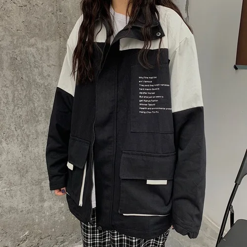 black Neploe Harajuku контрастный цвет карго Куртка Harajuku для женщин мужчин BF стиль бейсбол верхняя одежда осень уличная хип-хоп пальто 55461 - Цвет: black