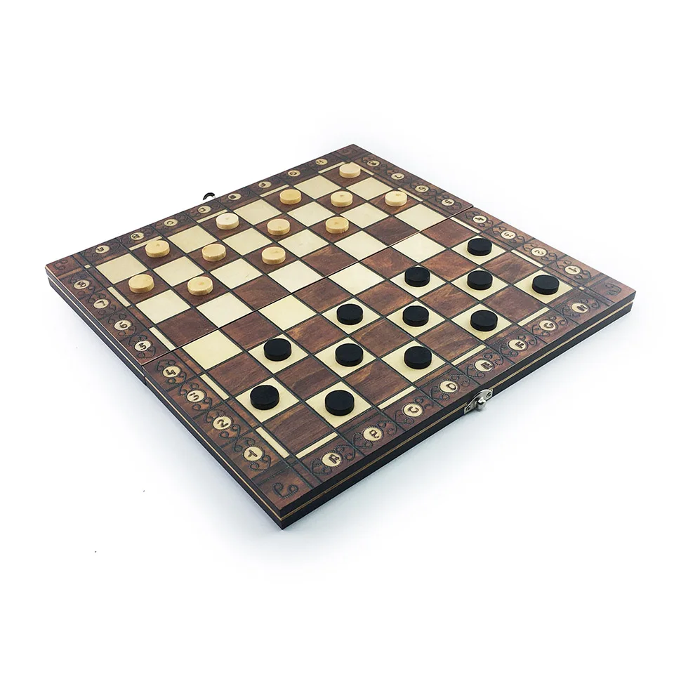 3 in 1 Wooden Chess Board Game Set Pieces