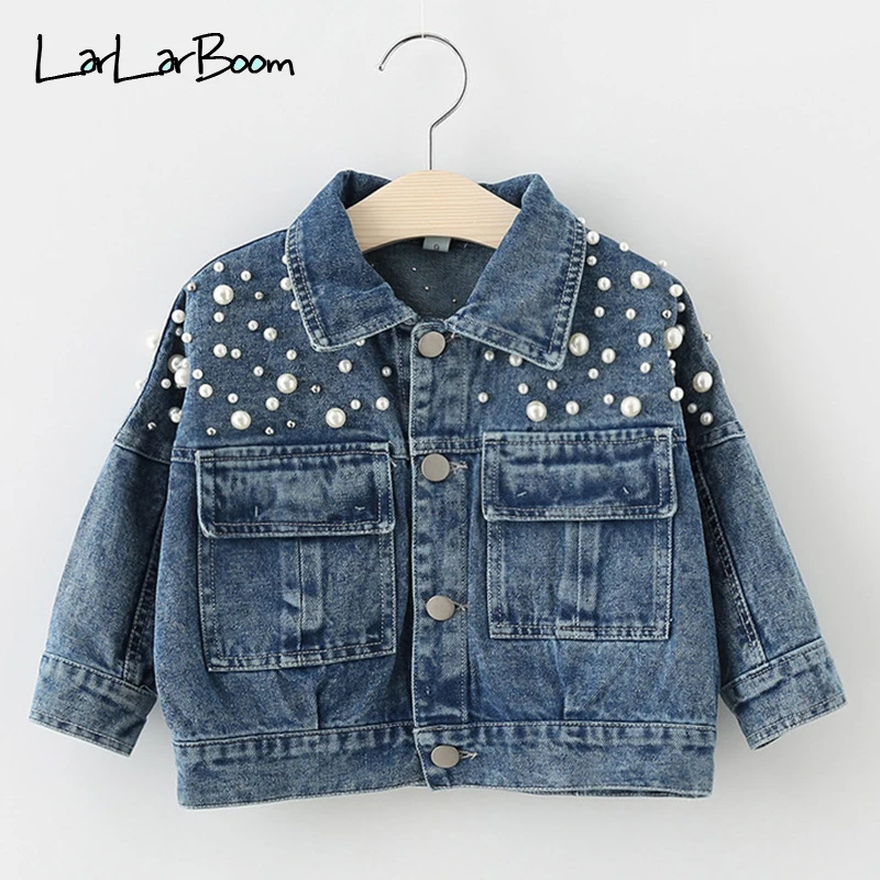 

LarLarBoom Kids Coats&Jacket 2019 New Autumn Kids pearl Appliques Long Sleeve Coats&Jacket Children Solid Denim jacket for 1-8Y