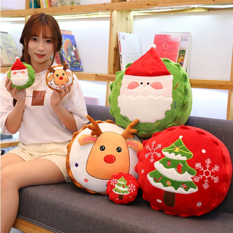 Merry Christmas Ornament Round Plush Santa Claus Elk Tree Soft Pillow Cushion Cartoon Pendant Festival Home Decoration | Игрушки и хобби