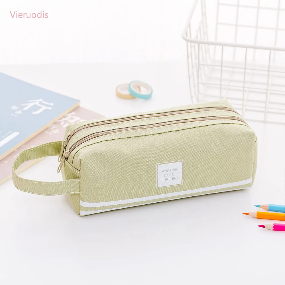 New creative large-capacity holding pen bag simple multi-functional double-layer pencil case - Цвет: Зеленый