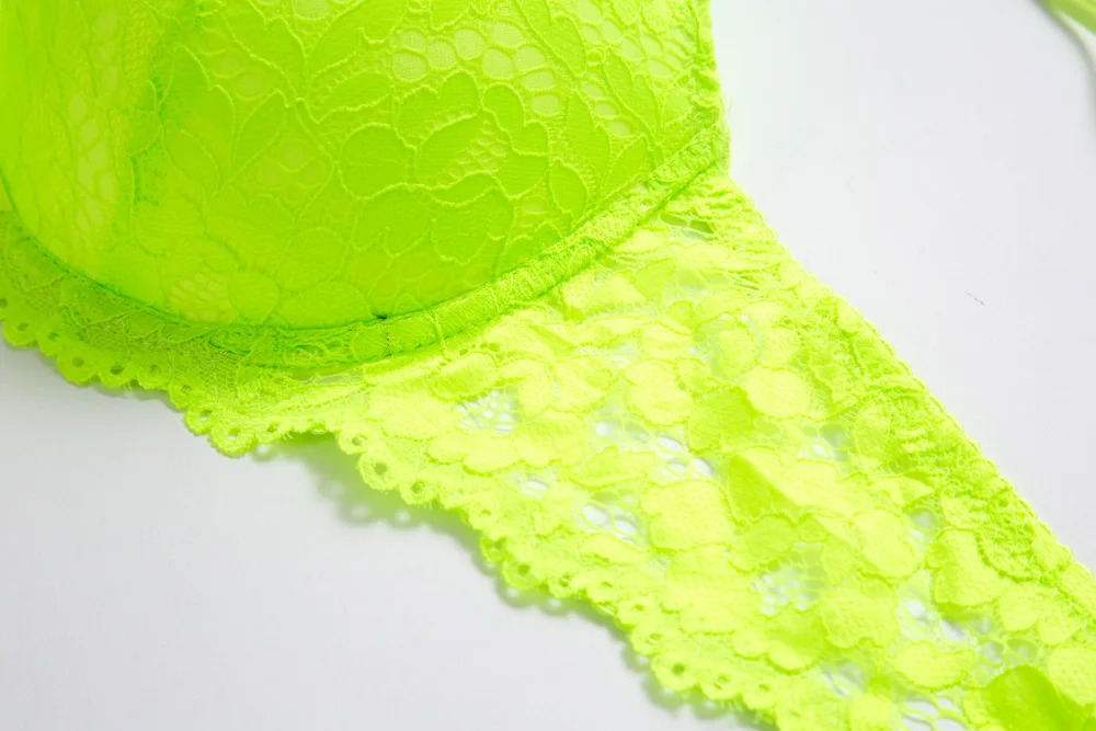 lace bra panty set Sexy mousse Neon Green Lid Set of Underwear Warm Arm Cotton Women Bra and Thong Set Women Lace Big Size Push Up Bra Panties sheer bra and panty sets