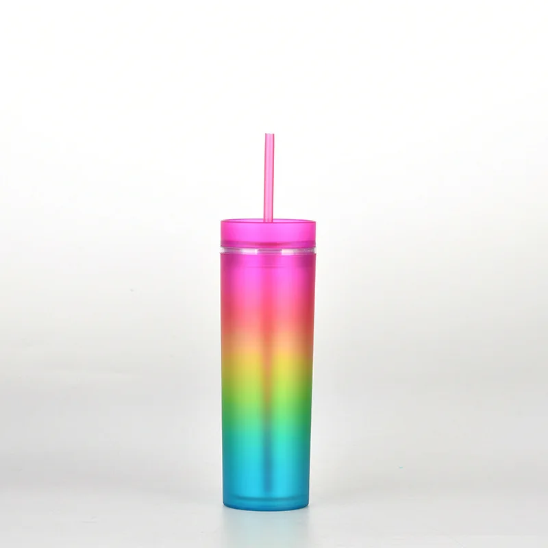 SKINNY TUMBLERS (4 Pack) Matte Pastel Colored Acrylic Tumblers with Lids  and Straws