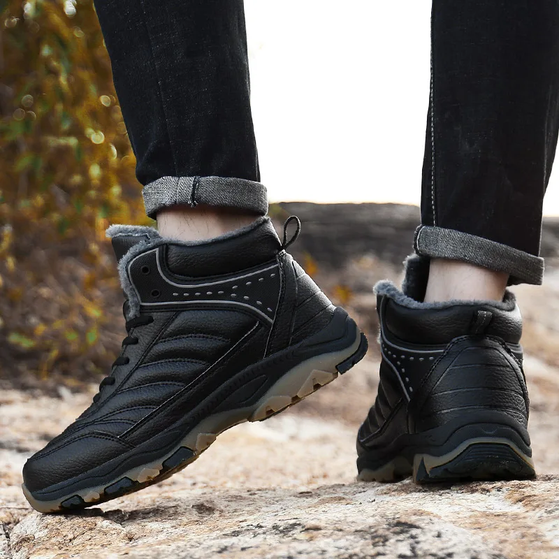 Classic Men Winter Ankle Boots Thick Plush Keep Warm Men Snow Boots Outdoor Man Leather Waterproof Winter Boots Work Shoes 39-48