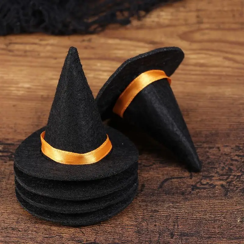 6pcs Mini Felt Witch Hats Handmade Wine Bottle Decor For Halloween DIY Hair Accessories Crafts Hat | Дом и сад