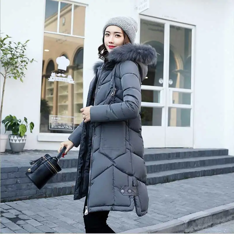 Dark gray Базовые Куртки женские пальто на молнии парка с длинным капюшоном женская верхняя одежда зимние женские парки теплые меховые тонкие пальто женская одежда - Цвет: Dark gray