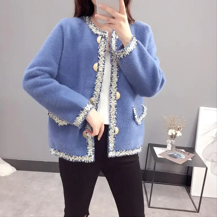 

Autumn Women Clothing Long Sleeve Spliced Tweed Jacket Loose Elegant Short Coat Fashion Cardigan Outerwear Top