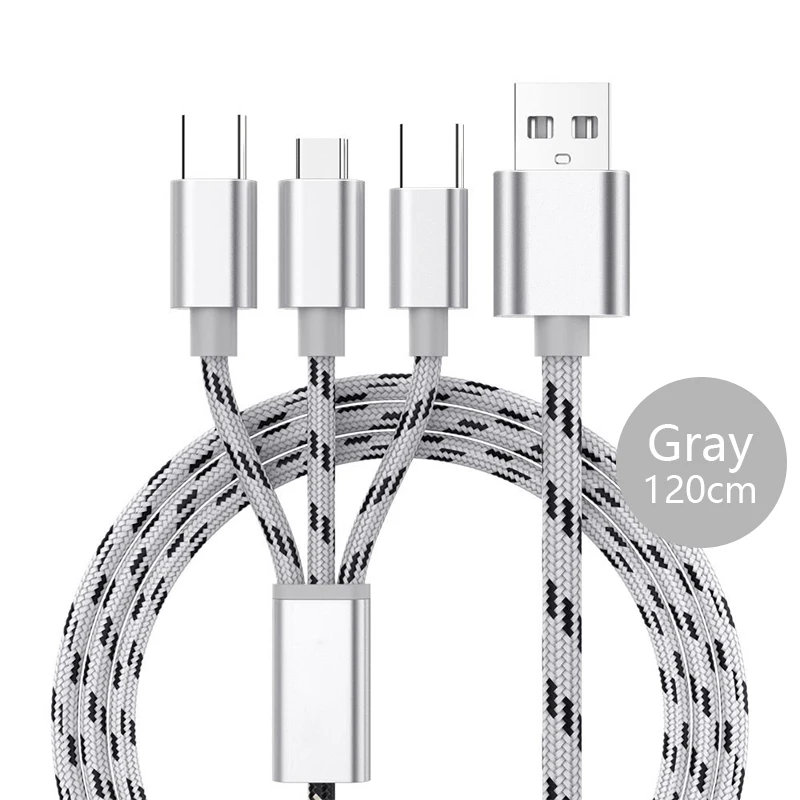 Нейлоновый плетеный 3 в 1 USB кабель type C Micro usb кабель для зарядки 8 Pin лента C type-C для iPhone samsung Xiaomi Redmi huawei Honor