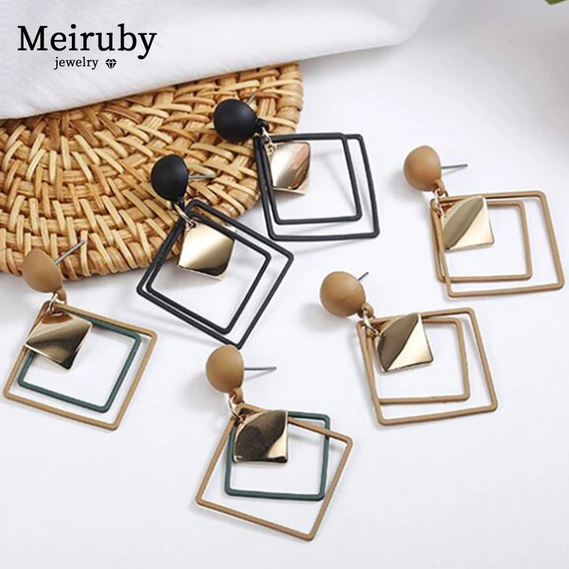 

New Geometric Square Earrings 3-Colors Trendy Fashion Statement Gold Black Drop Earrings for Women 2019 Jewelry Gifts