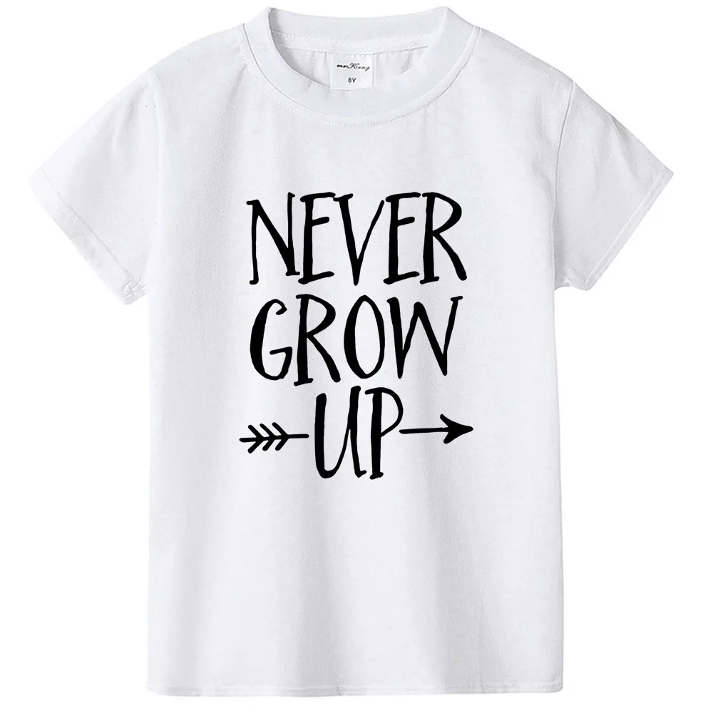 Детская футболка с принтом «Never Grow Up» Детская футболка для мальчиков и девочек, одежда для малышей забавные модные футболки, одежда с короткими рукавами Прямая поставка - Цвет: H402-KSTWH-