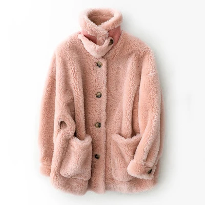 Pink Высококачественные меховые женские пальто осень зима новые теплые меховые пальто для женщин стрижка овец Верхняя одежда мягкая пушистая белая куртка - Цвет: Pink