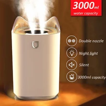 Home Air Humidifier 3000ML Double Nozzle Cool Mist Aroma Diffuser With Coloful LED Light Heavy Fog Ultrasonic USB Humidificador