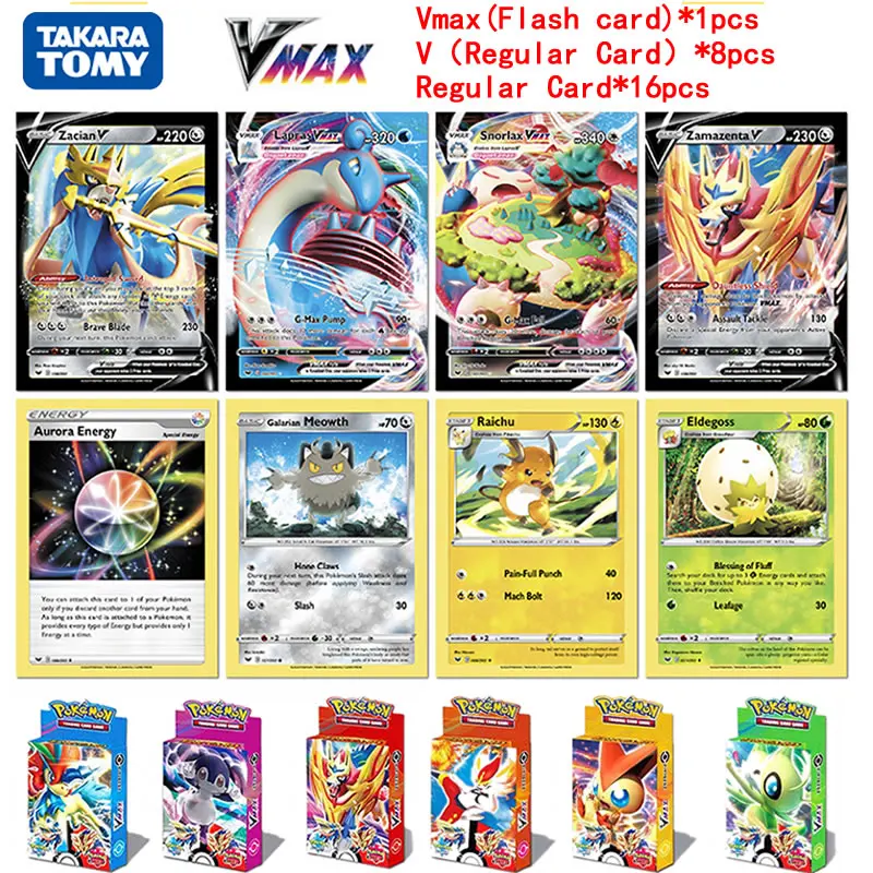 

TAKARA TOMY 25Pcs/Box Children Battle Pokemon Game Card Vmax Collection Booster Trading Funs Gift Children English Toy