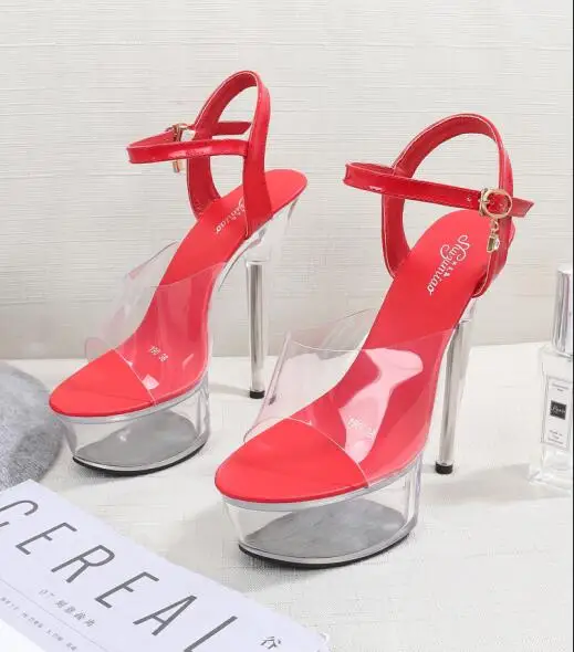 Обувь; женские летние сандалии; сандалии-гладиаторы; женская летняя обувь на платформе; прозрачные свадебные туфли на высоком каблуке; - Цвет: Красный