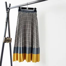 8529- осенне-зимняя хлопковая ткань, новое Сращивание сетки Женская плиссированная юбка длинная юбка для девочек