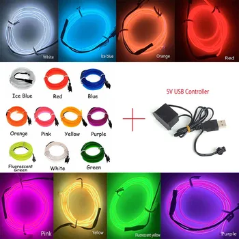 

Car Decoration Neon Lamp Glow Rope Tube Cable LED Strip Light With DC 5V USB Adapter Wire With 6mm Sewing Edge Flexible