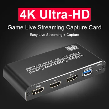 

HDMI to USB3.0 Video capture Card 4K 60Hz 2x1 Dongle Recorder Box for Game Streaming Live Broadcast with Type-C Converter