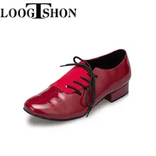 LOOGTSHON Black W Men's Black leather ballroom dance shoes Flats Modern dance shoes Tango Party Wedding Square dance shoes