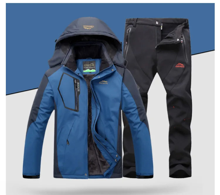 Denim Blue black TRVLWEGO открытый лыжный костюм мужской ветрозащитный водонепроницаемый термальный сноуборд снег лыжный куртка и брюки наборы зимняя спортивная одежда - Цвет: Denim Blue black
