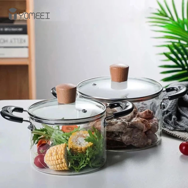 Glass Cooking Pot Cookware Set Transparent Double-Ear Glass Pot with Lid  Heat Resistant handle Large-Capacity Induction Cooker - AliExpress