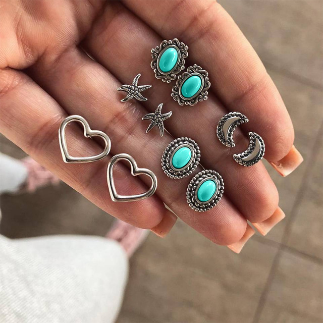 Crystal Geometric Stud Earrings For Women Stone owl Snake Moon shell Vintage Earring Girls Boho Jewelry Gift