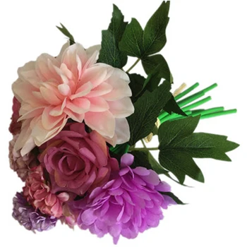 

Dahlia Roses Flowers Artificial Bouquet Silk Blooming Fake Peony Bridal Hand Flower Roses Wedding Centerpieces Decor