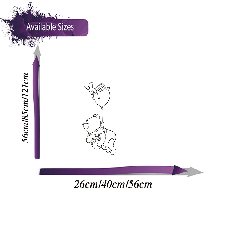 Large Cartoon Winnie The Pooh Piglet Balloon Wall Sticker Baby Nursery Kids Room Anime Winnie The Pooh Balloon Wall Decal Vinyl (1)