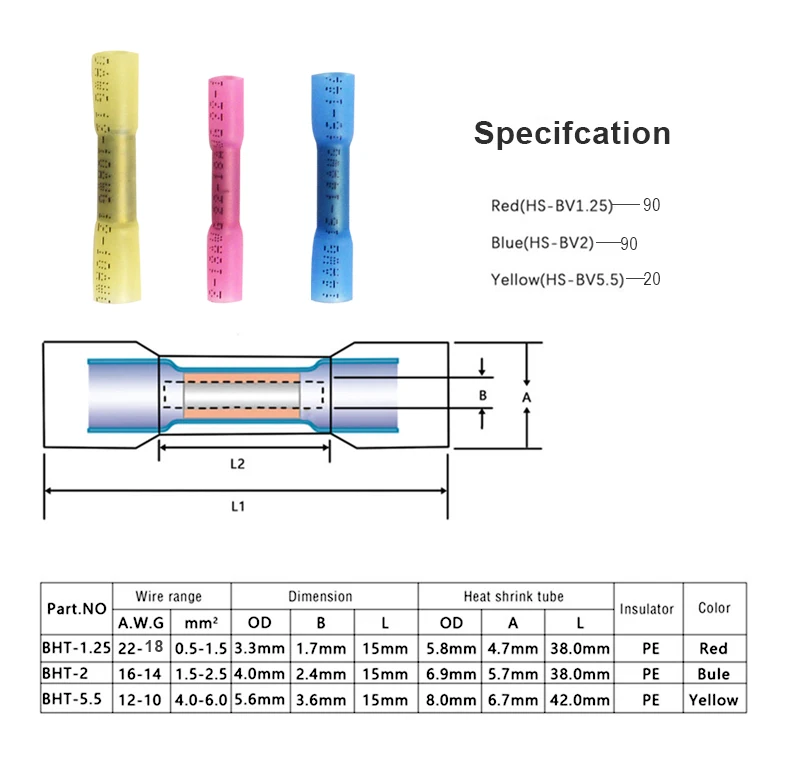 10/100/200 шт. в лоте; обжимных разъёмов, коннекторов для изолированный термоусадочный рукав клеммный блок трубки электрический провод разъем 22-18 16-14 12-10