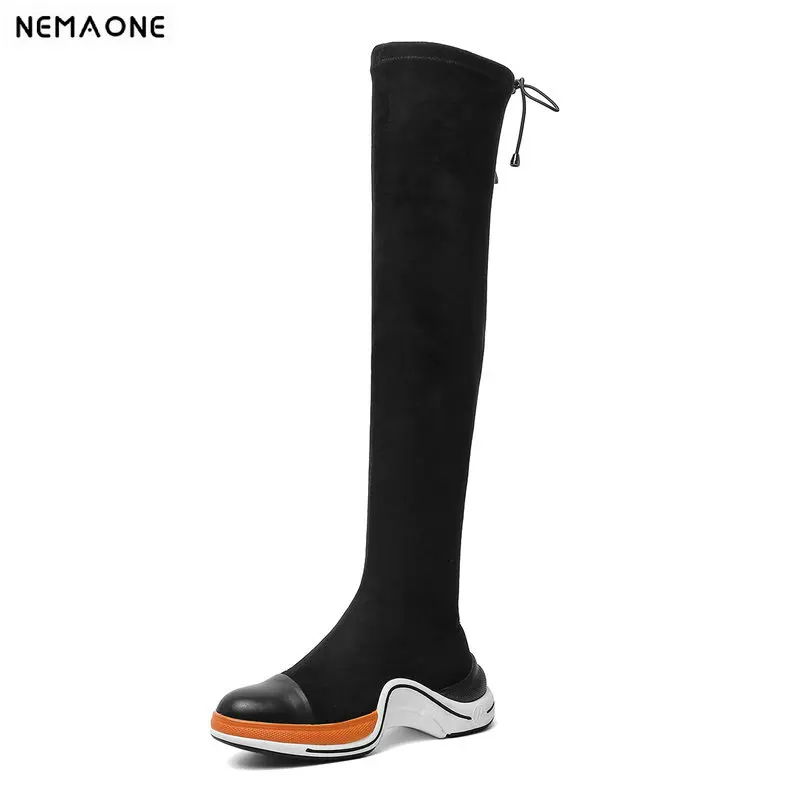 

NEMAONE Genuine Leather women knee high Boots Sexy Lace Up Short Ladies Shoes Woman Platfroms Motorcycle Boots size 41 42 43