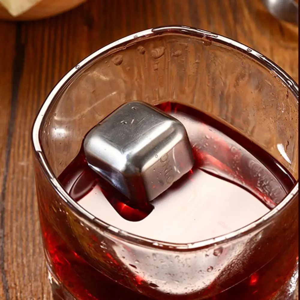 Reusable 304 Stainless Steel Metal Square Quick-Frozen Ice Cubes Keep Freezing Chilling Stones For Whiskey Wine Beer Beverage