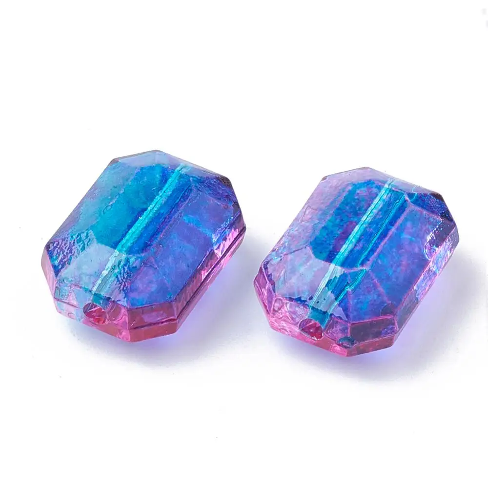 50pcs Transparent Spray Painted Acrylic Crystal Bead DIY Jewelry Making Blue Rectangle Octagon Two Tone 15x11x7mm Hole: 1mm | Украшения и